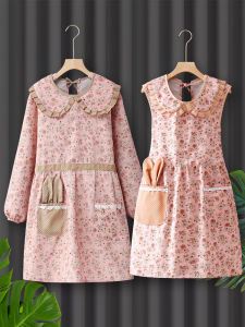 Pure Cotton Long Sleeve Apron Womens Fashionable Kitchen Workwear Dishwashing Specialized Coat Popular Simple Style All-Match