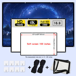 High density soft screen 100 inches easy to install with ropes suitable for both indoor and outdoor use.