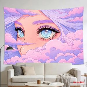 VIKAMA Cyberpunk Neon Pink Eye Tapestry Y2K Thẩm Mỹ Nghệ Thuật Treo Tường Cho Phòng Tuổi Teen Trang Trí Phòng Ngủ Chơi Game Polyester Treo Tường