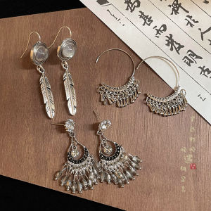 Retro Tassel Zircon Earrings Women Bohemian Ethnic Style Unique Exaggerated Personality Hook Ear Jewelry Fashion Accessories