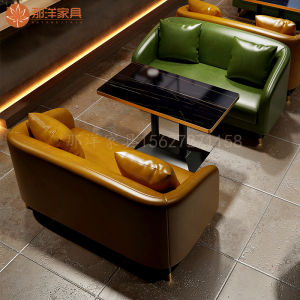 Retro Style Sofa Table Chair Set for Coffee Shop Bar Whiskey Cigar Bar Commercial Use Double Person Sponge Filled ENF Grade
