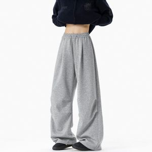 OULUDE | American Pleated Grey Drapey Sweatpants Men Streetwear