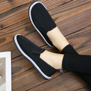 Handmade Casual Canvas รองเท้าสําหรับชายส้นแบน Breathable ฤดูหนาวรองเท้า Anti-SLIP สวมใส่ยาง Sole