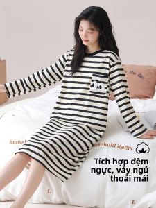 MiiOW | Áo ngủ kẻ sọc MiiOW Cat Lady dành cho nữ mùa xuân 2025 Áo khoác ngoài rộng rãi có đệm ngực cỡ lớn Quần áo mặc nhà