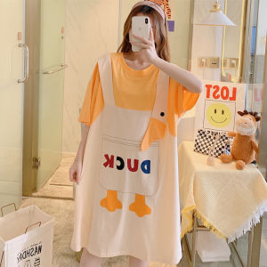 Plus Size Nightdress Womens 100.00kg Summer Pure Cotton Fresh Cute Sweet and Loose Chubby Girl Pregnant Womens Pajamas plus Size