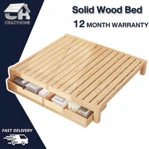 Crazy Home Solid Wood Bed Frame Without Headboard Katil Kayu 120/150/180CM Bed Base With Drawer无床头实木床