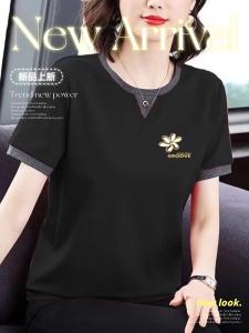 QIAOXIZI | Cotton Short Sleeve T-shirt Loose Fit Large Size Slimming Tummy Concealing
