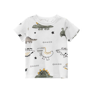 27Kids Dinosaur Cartoon Printed Cotton T-Shirt for Boys Summer New Arrival Breathable Comfortable Short Sleeve round Neck T-Shirt