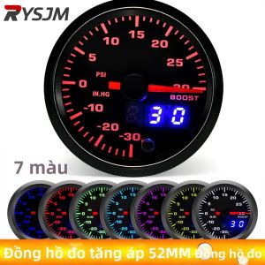 RYSJM | Đồng Hồ Đo Áp Suất Tăng Áp 52MM Có Đèn Nền Hiển Thị Kép -30~30 PSI Phạm Vi Cảm Biến Động Cơ Bước Cho Hệ Thống Nhiên Liệu Xe 7 Màu