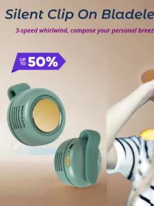 Clip Fan Silent Bladeless Portable Rechargeable Hands-Free 3-Speed Mini Fan with USB-C 6Hrs Cooling for Neck & Waist