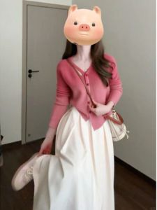Unique Chic Knitted Cardigan And Mini Skirt Womens Set Korean Style Autumn Fashion Two-Piece Suit V-Neck Long Sleeve Cotton
