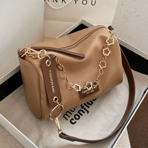 Fashionable Chain Strap Womens Crossbody Bag Versatile Shoulder Bag Pillow Shaped Handbag Soft PU Leather Casual Bag