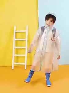 Cartoon Backpack-Compatible Zippered Raincoat with Dual Peaks