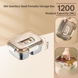 Large Capacity Sealed 304 Stainless Steel Food Grade Lunch Box with Cover Fruit Preservation Box Rectangle Shaped Dinnerware