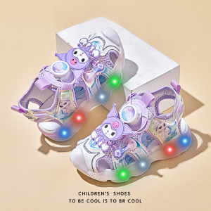 Summer Girls Princess Cartoon Glow-in-the-dark Sandals Buckle Twist Knot Slip-On Shoes Beach Shoes Comfortable Breathable