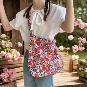 Paul Korean Style Floral Cotton Canvas Shoulder Bag Vintage Student Crossbody Bag Womens Trendy Slant Bag Street Cool Style