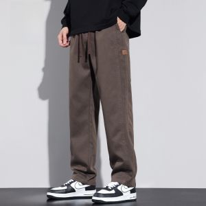 ROMON | Romon Mens Casual Straight Leg Workwear Pants Spring Autumn Loose Fit American Style Wide Leg Long Trousers Trendy Youthful