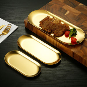 Stainless Steel Nordic Gold Silver Dessert Dining Plate Nut Cake Fruit Plate Towel Tray Snack Western Steak Kitchen Plate