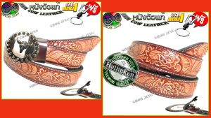 พร้อมส่ง! เข็มขัดหนังแท้ลายกุหลาบพื้นซื้อ1ฟรี2 เข็มขัดหนังวัวแท้เย็บขอบ+หัวเข็มขัด แถมฟรีพวงกุญแจ เข็มขัดหนังวัวงานแฮปวี่ เข็มขัดแนวคาวบอย เข็มขัดสไตล์วินเทจ ผลิตจากหนังวัว100% ย้อนยุค ลำลอง ทนทาน สวยงาม ถอดเปลี่ยนหัวเข็มขัดได้เจาะรูให้ leather belt
