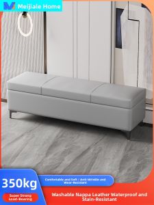 Modern Minimalist Leather Storage Bench Long Rectangular Shape Sofa Bedroom Entryway Shoe Changing Bench Square Storage Bench