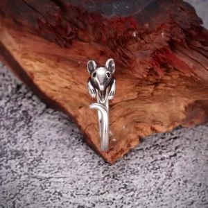 Huitan Vintage Mouse Animal Finger Ring for Women Antique Silver Color Gothic Knuckle Rings Fancy Gift 2023 Hot Jewelry