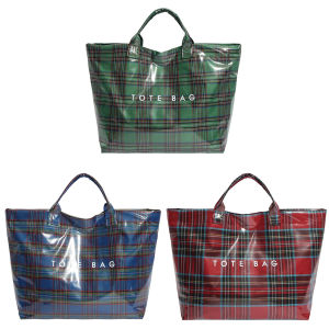 MOJOYCE Practical PVC Tote Bag for Women Plaid Pattern Large Shoulder Handbag for Travel and Daily Use Durable Plastic Build
