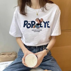White Bamboo Cotton Loose Printed Short Sleeve T-Shirt