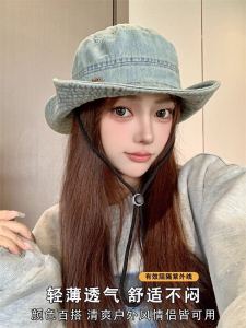 Womens Summer Wide Brim Fishing Cap Casual Denim Material Sunscreen Hat Outdoor Climbing Hat Western Cowboy Style Hat