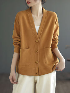 เสื้อผ้าผู้หญิงไซส์ใหญ่แบบใหม่ฤดูใบไม้ผลิและฤดูใบไม้ร่วงแบรนด์เนมอันดับหนึ่งส่งออกจากญี่ปุ่นเสื้อตัวนอกแบบสั้นเสื้อลำลองผ้าฝ้ายล้วนใส่แล้วดูผอมแมทช์ลุคง่าย