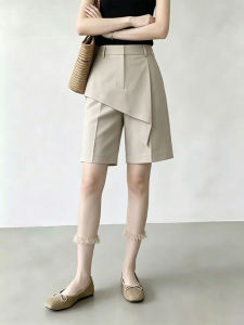 WUQINGWUCAI | Beige High Waisted Crop Trousers