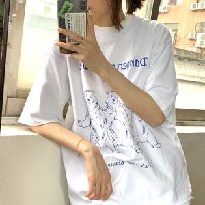 Áo Thun Nữ Tay Ngắn Dáng Rộng Phong Cách Harajuku BF 2024 Mới Về Phong Cách Hàn Quốc INS Thời Trang Học Sinh Áo Thun Tay Lửng