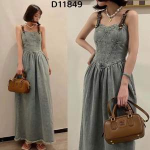 D11849 Premium Leather Strap Jeans Dress