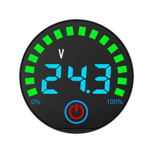 DC7-55V Round LED Voltage Battery Capacity Indicator with Power-off Memory Flash Alarm Digital Power Board Battery Monitor