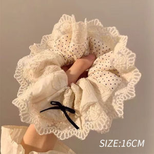 ยางรัดผมลายจุดสไตล์ฝรั่งเศสย้อนยุคสำหรับผู้หญิง 2024 ใหม่ ยางรัดผมลายผีเสื้อขอบลูกไม้ หัวเข็มขัดรัดผม ประดับผม แฟชั่น