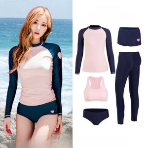 ชุดดำน้ำแขนยาวสำหรับผู้หญิง ชุดกระเซ็น กางเกงขาสั้น ชุดว่ายน้ำสำหรับผู้หญิง ชุดดำน้ำอุปกรณ์กีฬาสำหรับผู้หญิง ชุดมัลติฟังก์ชั่น