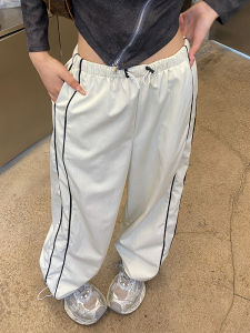 Quần Ống Rộng Màu Trắng Dáng Rộng Thoải Mái Cho Nữ Mùa Xuân Thu 2025 Quần Dài Ống Đứng Thể Thao Thường Ngày Phong Cách Mỹ
