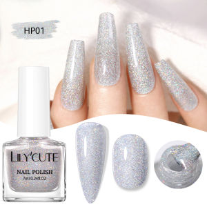 LILYCUTE 7ml Sliver Holographic Nail Polish Glitter Colorful Shining Effect Nail Art Varnish No Need Lamp Air Dry