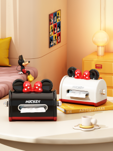 กล่องใส่ผ้าเช็ดหน้าลาย Minnie น่ารักและหรูหราสำหรับห้องนั่งเล่น กล่องใส่ผ้าเช็ดหน้าทรงสี่เหลี่ยม วัสดุพลาสติก กล่องใส่ผ้าเช็ดหน้าตกแต่งบ้าน