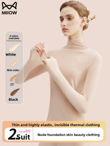 Miiow | Ultra-Thin High Collar Womens Base Layer Set Cat Person Skin-Close Underwear Invisible Beauty Mask Inner Wear for Autumn Winter