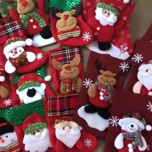 4 Pcs Christmas Socks Gift Candy Bag Snowman Santa Xmas Tree Hanging Ornament Party Home Fireplace Decoration