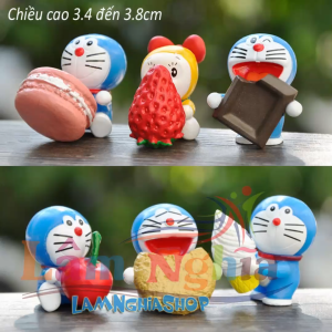 Bộ 6 Mô hình Doraemon & Dorami cầm bánh/dâu tây ngộ nghĩnh dễ thương