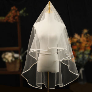 Double Layer White Simple Lace Bridal Veil Studio Photography Props Wedding Headwear Soft Tulle Material Elegant Fairy Tale Style