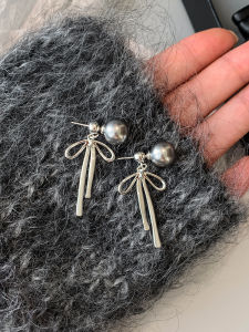CAFFTI | Bow-shaped Black Grey Pearl Multi-wear Earrings Luxury Elegance