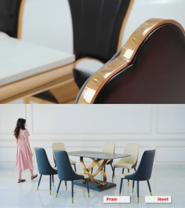 Big Plan Meja Makan Marmer Frame Gold Kaki Black | Meja Makan Marmer Set 6 Kursi