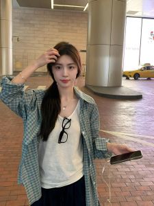 หลวม ผู้หญิง ลายสก็อต เสื้อ เสื้อแจ็คเก็ต By Wanjini ฤดูใบไม้ร่วง เสื้อแจ๊กเก็ตกันแดด Lazy Style เสื้อท่อนบน ฤดูร้อน แขนยาว ปกเสื้อ ความยาวปกติ