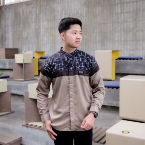 Baju Koko Muslim Pria Dewasa Motif Senopati Lengan Panjang Kombinasi Batik