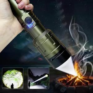 Flashlight Lighter & Power Bank ComboRechargeableZoomable Super Bright Beam5 Modes Flashlight for Outdoor Camping Emergency
