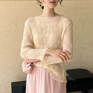 Miyake High-end Pleated Crochet Comfortable Casual Versatile T-Shirt #11164