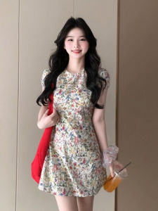 CHANGTONG | Retro Floral Teahouse Slimming Dress for Petite Summer