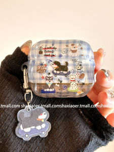 Retro Plaid Spot Dog Cartoon Protective Case for Airpods pro 2 3 4 Womens Style Hard Shell Acrylic Apple Earphone Cover